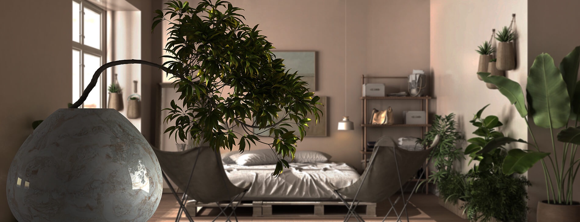 Contemporary bedroom in blush tones